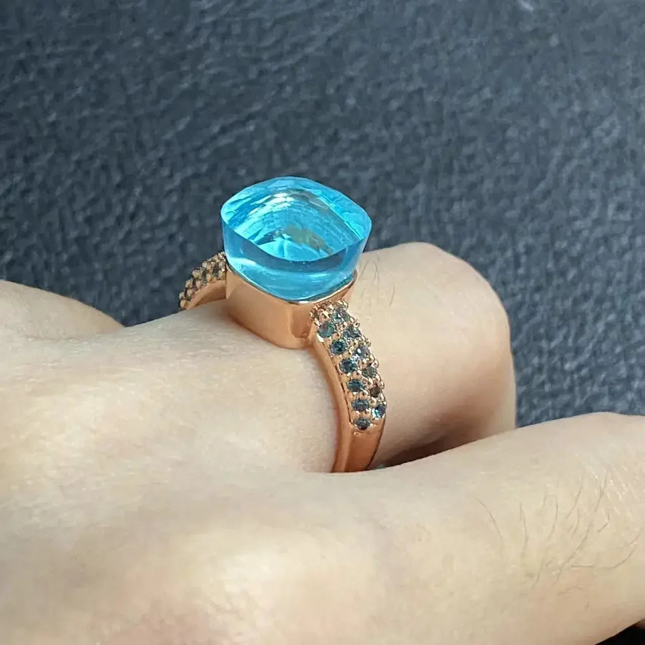 10.6mm Topaz Ring For Women Inlay Light Blue Zircon Candy Water Drop Crystal Ring Rose Gold Plated Jewelry Gift