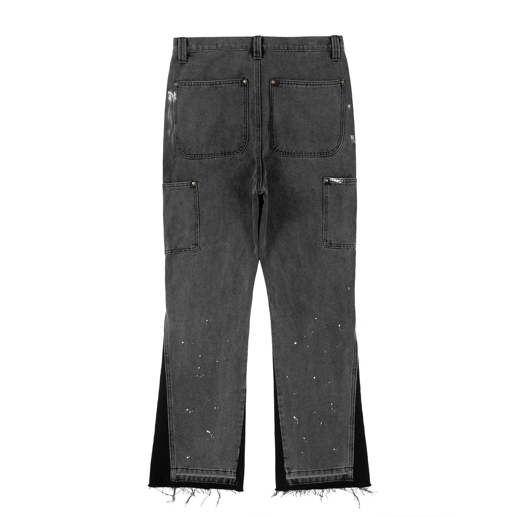 High Street Spliced Speckled Ink Micro Flare Pants for Men
