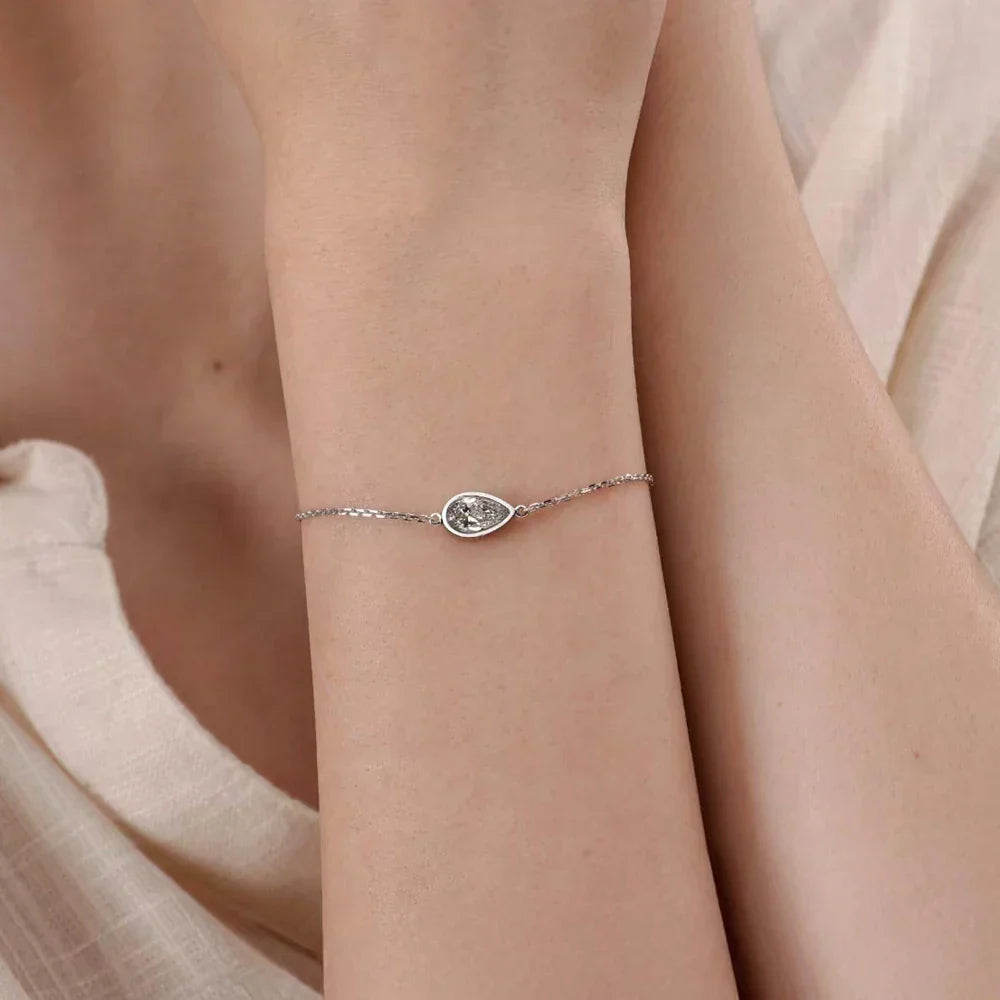 Bezel Setting 1/2CT Pear Marquise Emerald Cut Moissanite Solitaire Link Bracelet Women 925 Silver Diamond Party Wrist Chain