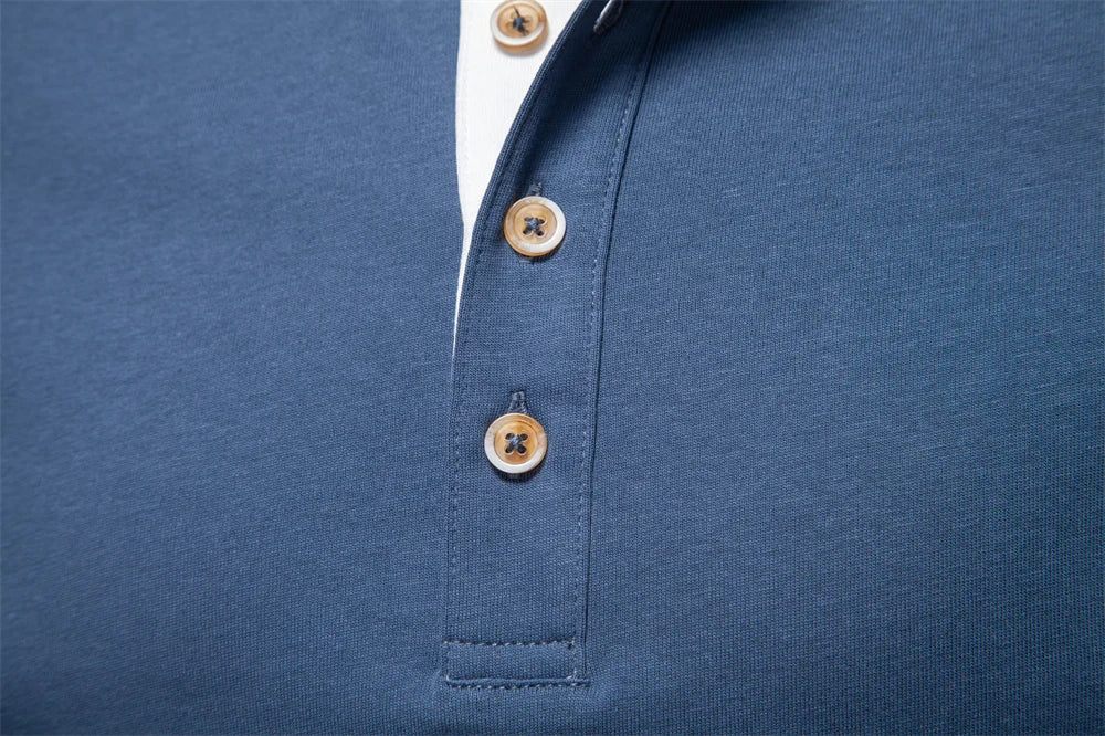 Men's Long SleeveT-shirt Fashion HIgh Quality Cotton t shirt for man button collar basic tshirt