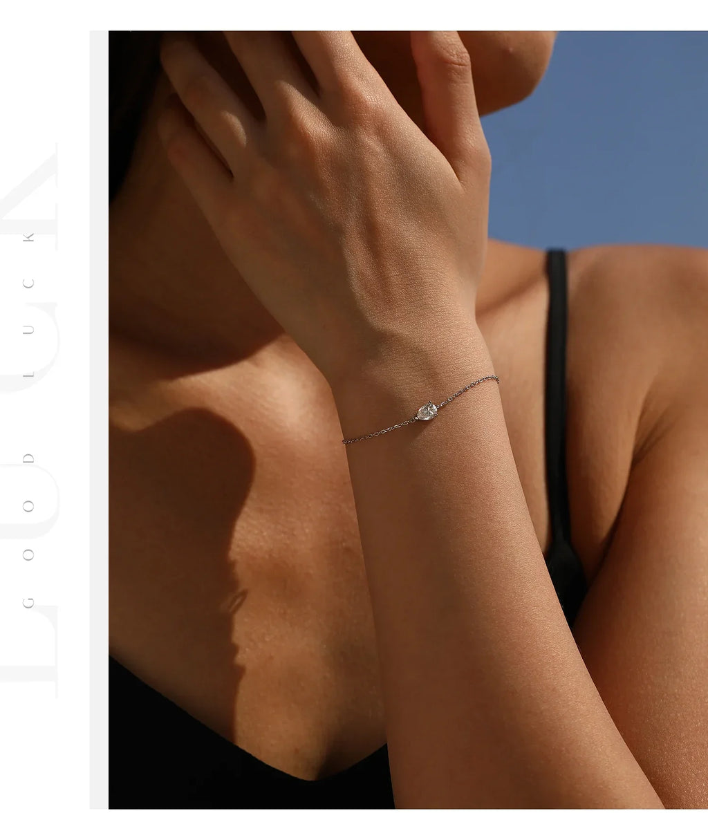 D Color Moissanite 925 Sterling Silver Luxury Lab Diamond Water Drop Link Chain Bracelet For Women Wedding Fine Jewelry
