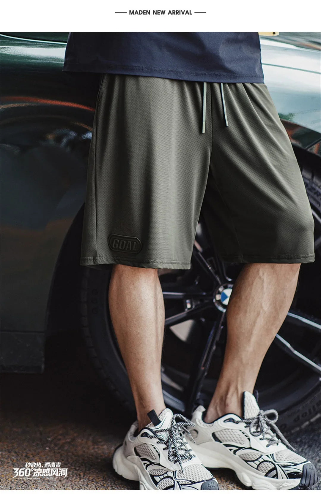 Men's American Workwear Mesh Ice Cool Breathable Short Thin Loose Outdoor Sports Fitness Casual Summer Training Bottoms