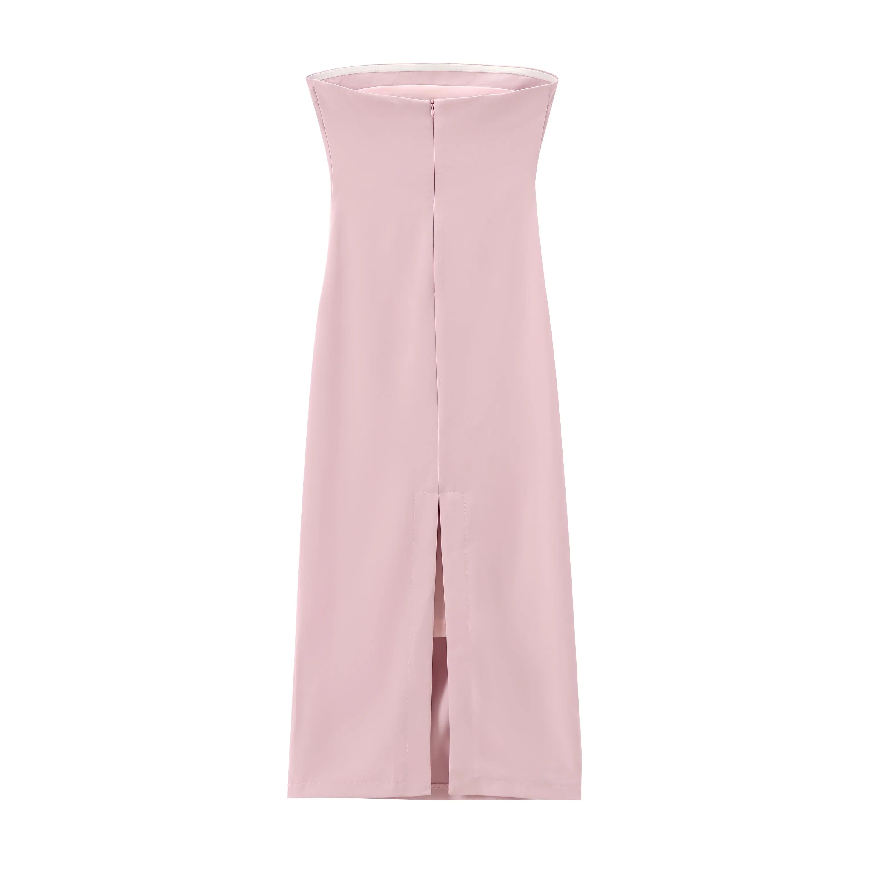 Women Fashion Summer New Sexy Split Back Zip Pleated Sleeveless Strapless Dress Chic Female French Elegant Evening