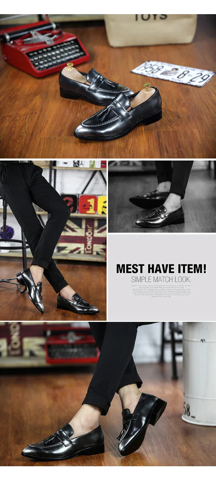Fashion men's hair stylist pointed shoes British casual bright face retro small leather shoes nightclub fringe fashion shoes