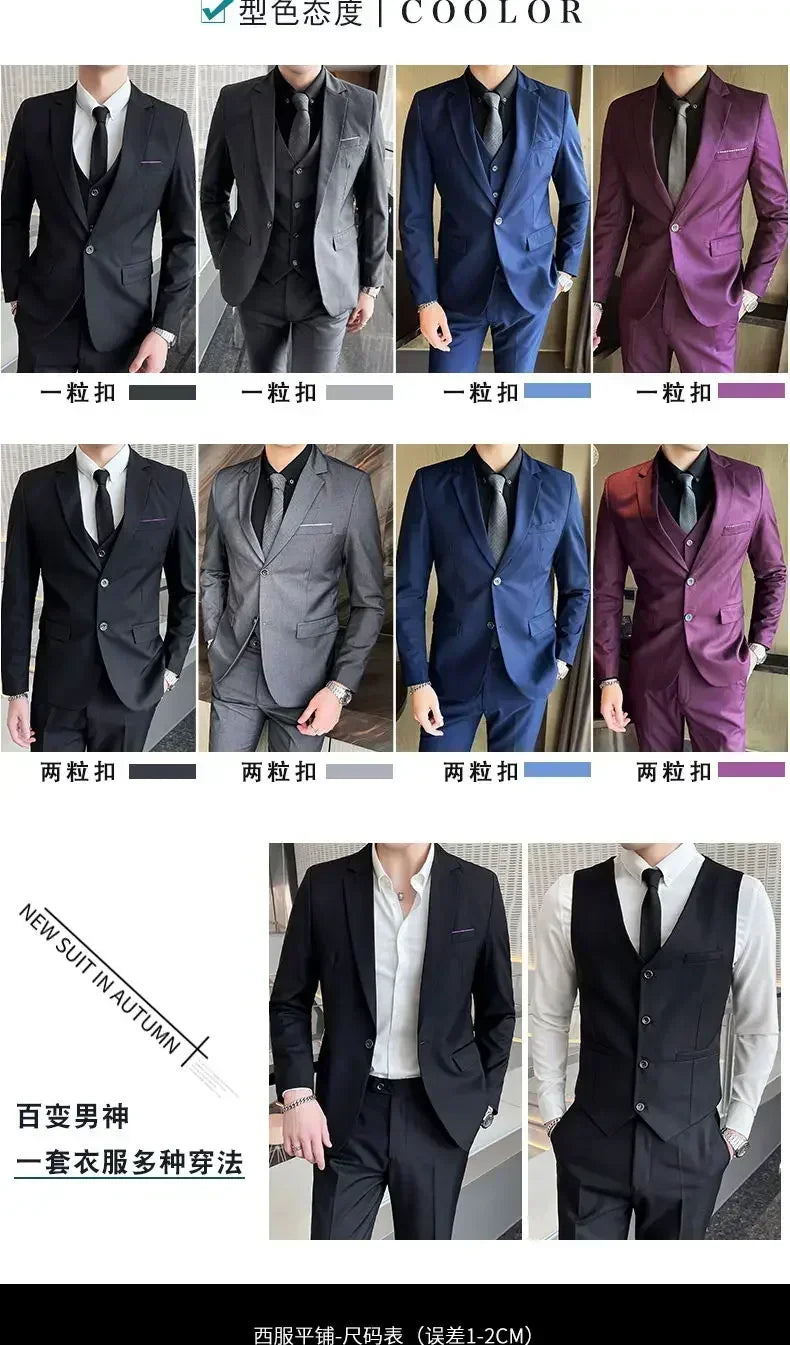 S-8XL (Blazer+ Vest + Pants) Men's fashion casual outdoor gentleman business wedding slim-fit formal British style wedding suit