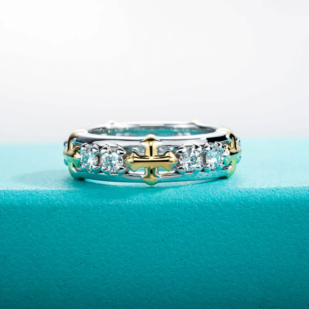 3mm D Color Moissanite Cross Eternity Ring 925 Sterling Silver Color Separation Wedding Band Ring Jewelry Wholesale