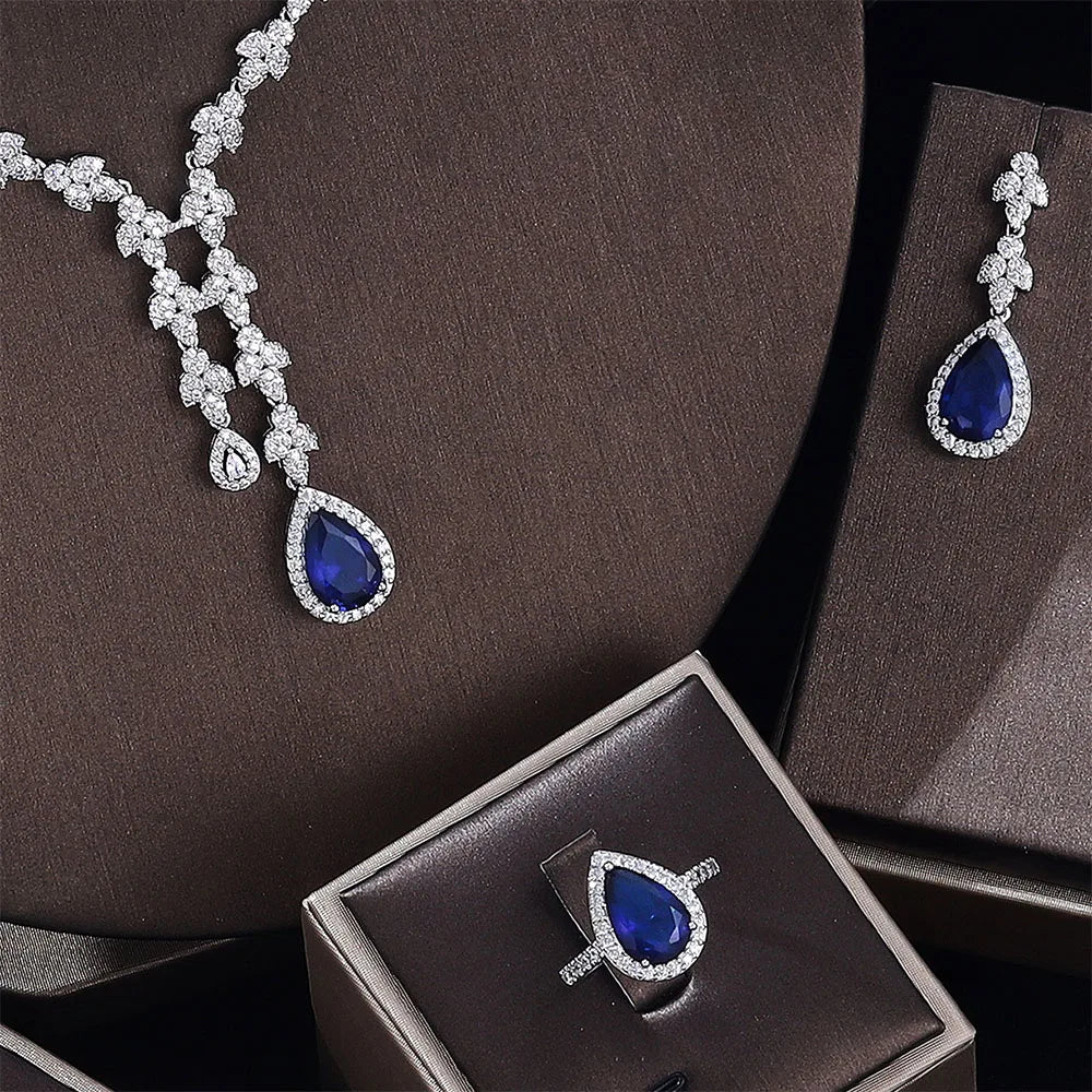 4pcs Bridal Zirconia Jewelry Sets For Women Party, Luxury Dubai Nigeria platinum plating Crystal Wedding Jewelry Sets