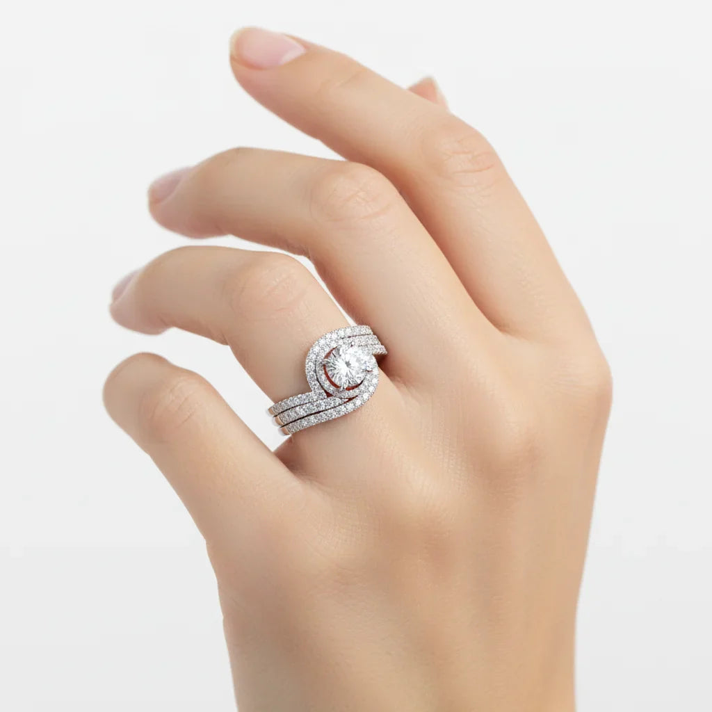 Luxury 3Pcs Set Full Moissanite Bridal Ring Set 925 Sterling Silver Engagement Ring for Women Wedding & Proposal Gift
