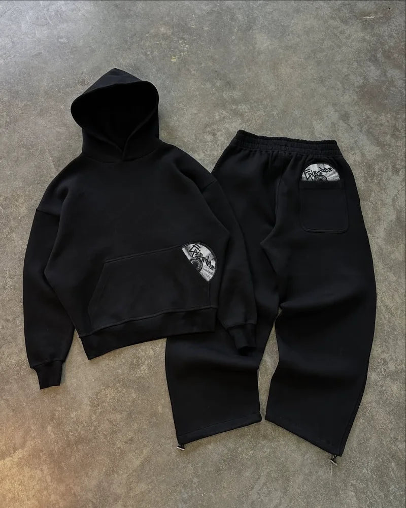 European and American personalized embroidered sweatshirt and trousers suit long sleeve pullover hooded retro street jacket