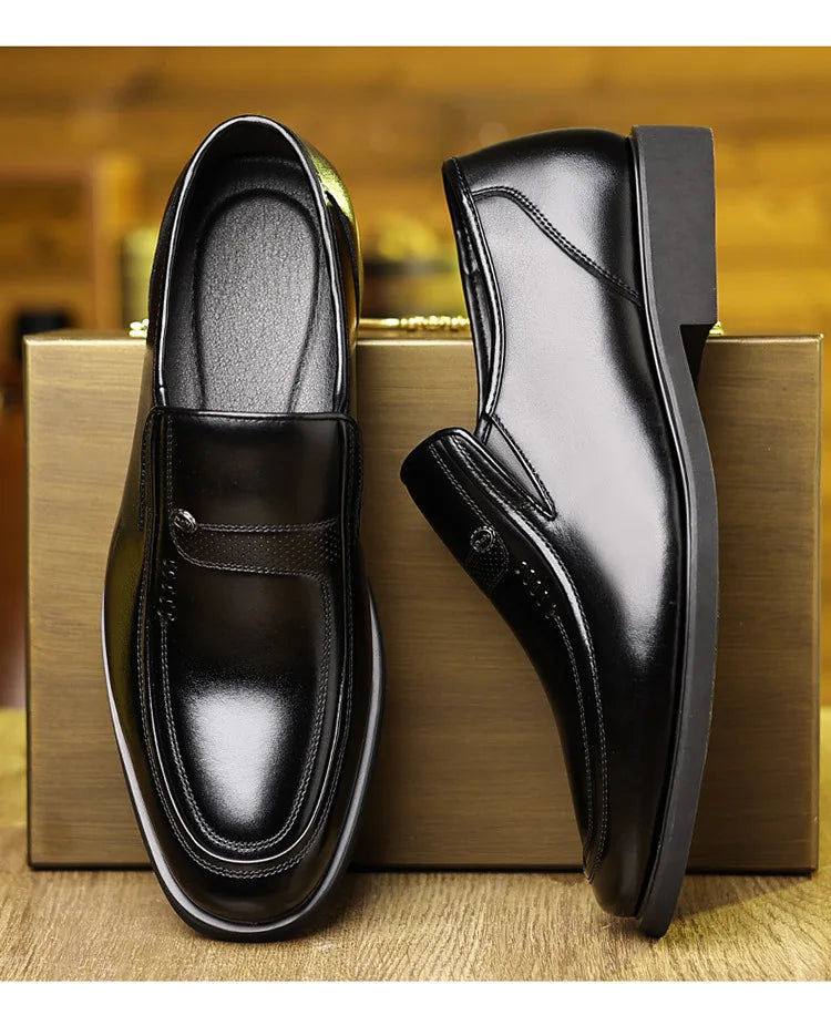 Men's Business Casual Leather Shoes round Toe Low Top Breathable Anti-Slip Rubber Outsole Comfortable Commuting Shoes