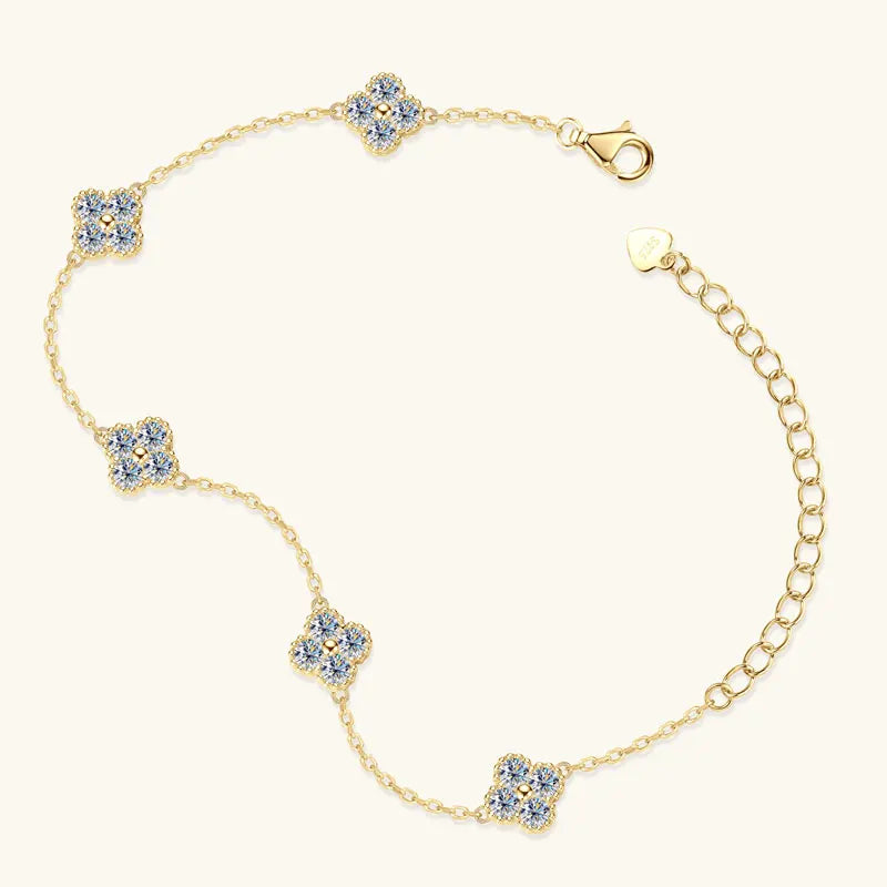2025 New 925 Silver Flower Clover Bracelet Moissanite 3mm for Women 18k Gold Plated Fine Jewelry Certified Lab Diamond D-E