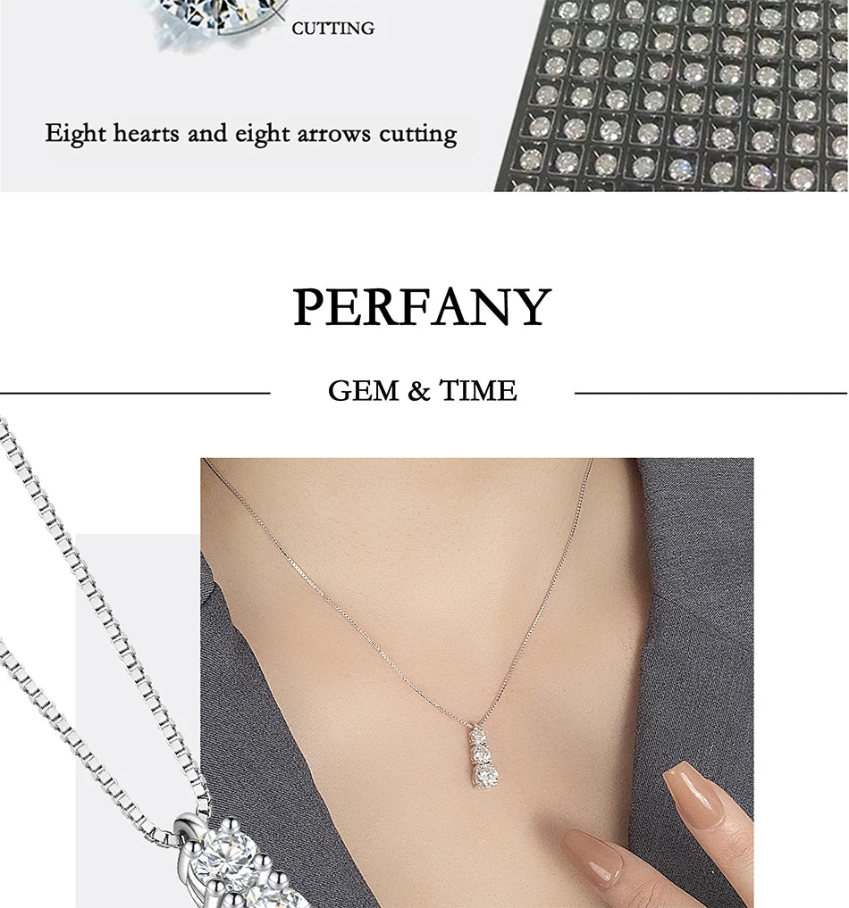 1.8CT Moissanite Necklace for Women S925 Pure Silver 3-Stone Laboratory Cultivated Diamond Pendant Luxury Jewelry Gift