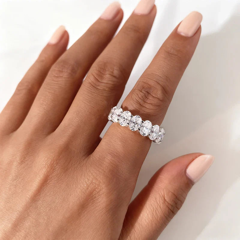 5*7mm Oval Cut Moissanite Ring for Women Full Eternity Bands Lab Diamond Promise Jewelry Pure S925 Silver Female Rings