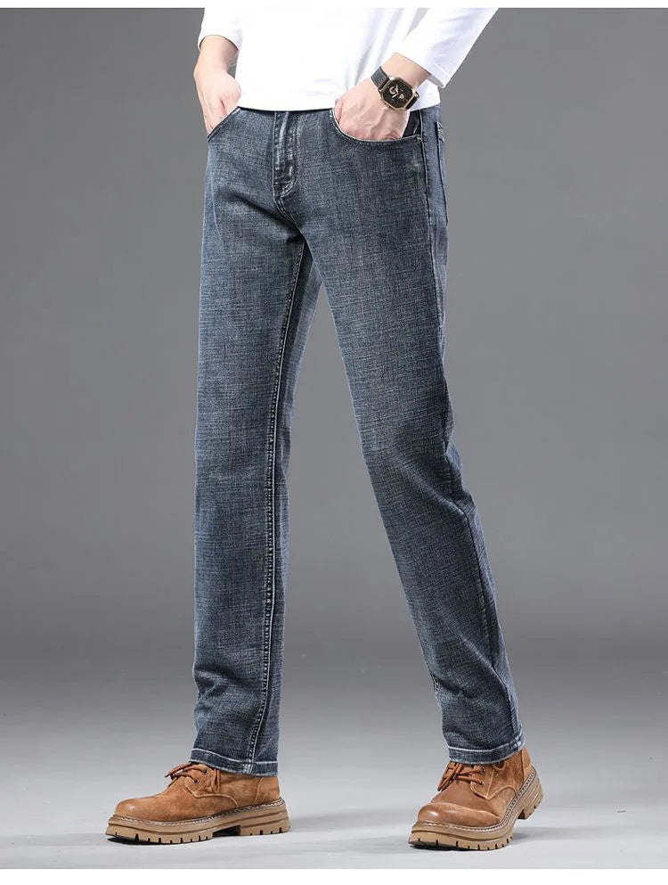 High Quality Spring Autumn Men's Slim Jeans Stylish Casual Stretch Fabric Denim Pants Classic Trousers Smoke Gray Plus Size 40