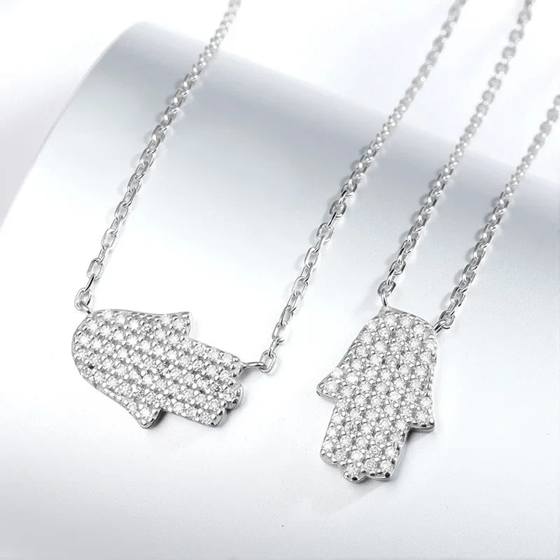 18k Plated Certified Moissanite Necklaces for Women Hand Shape Full Diamond Pendant Dainty Jewelry Pure S925 Silver