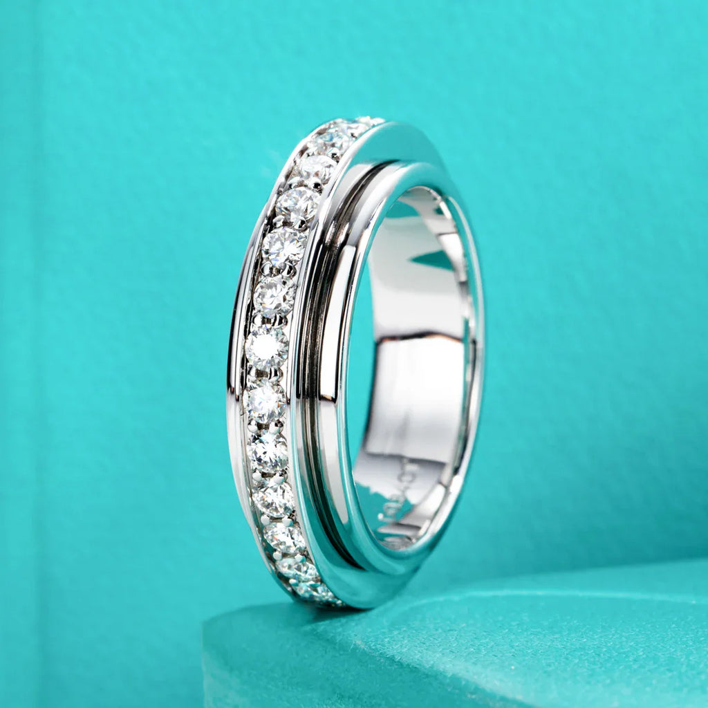 Moissanite Spinner Eternity Band Rings 14k Gold Plated Fidget Spinners Wedding Band Ring Unzip Jewelry Gifts Wholesale