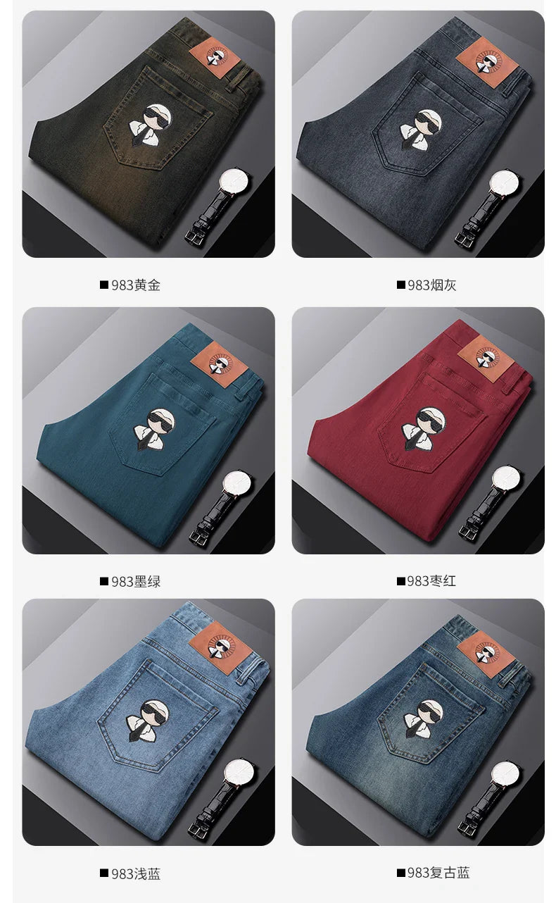 Fashion Men Jeans Stretch Straight Leg Casual Slim Fit Denim Pants Male Brand Luxury Design Business Classic Trousers