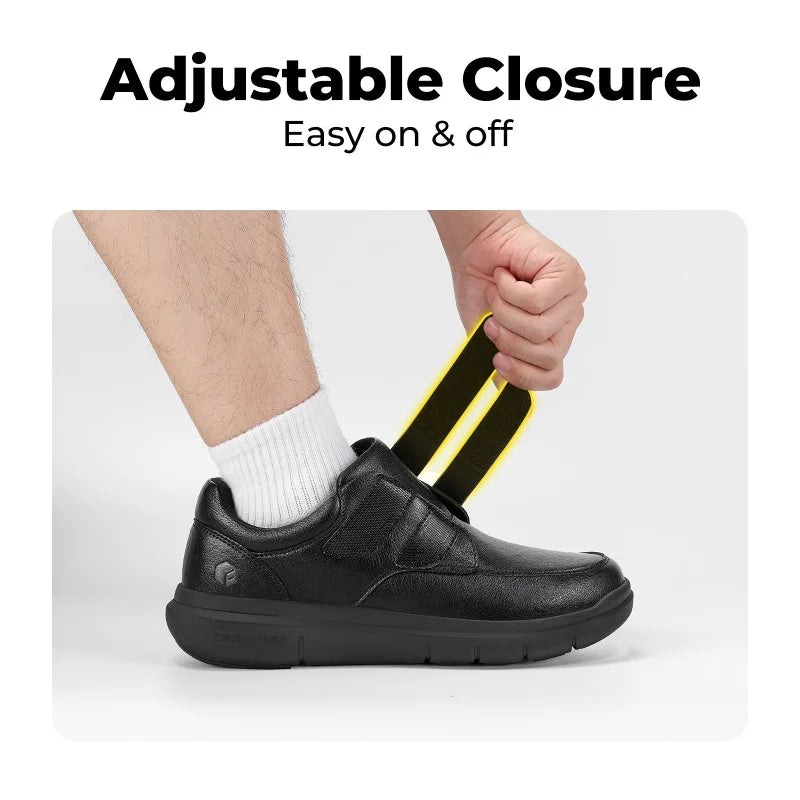 Men's Wide Walking Shoes Hook and Loop Comfortable Leather Business Shoes Orthopedic Diabetic Shoes for Swollen Feet