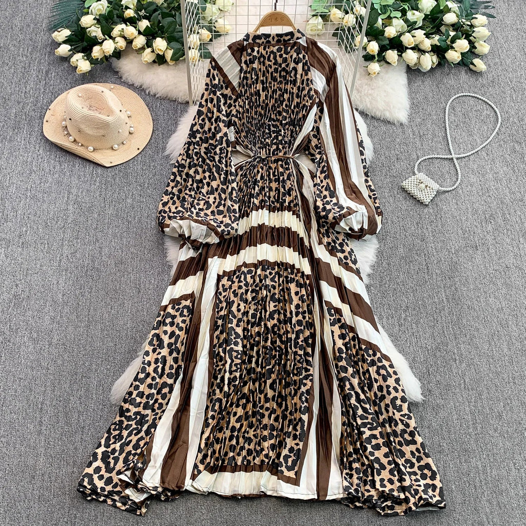 Printed round Ne Lantern Sve Dr Women's Single Button Waist Cinch Maxi Skirt Long Dr Commute Sle Autumn