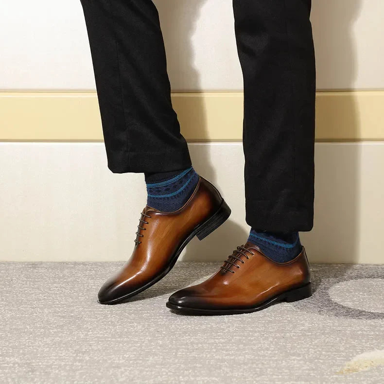 Designer Genuine Leather Mens Wholecut Oxford Shoes Luxury Brand Black Brown Dress Shoes for Business Office Formal Wear