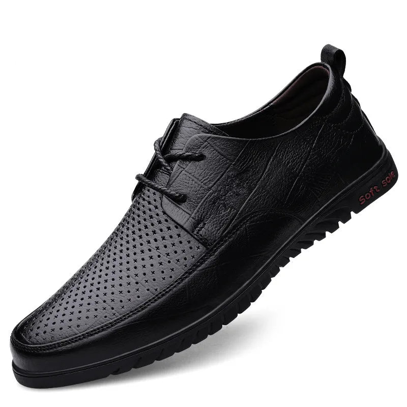 Male All-match Outdoor Flats Genuine Leather Men Casual Office Shoes Handmade Men Lace-Up Footwear 2024 New Mens Oxfords Shoes