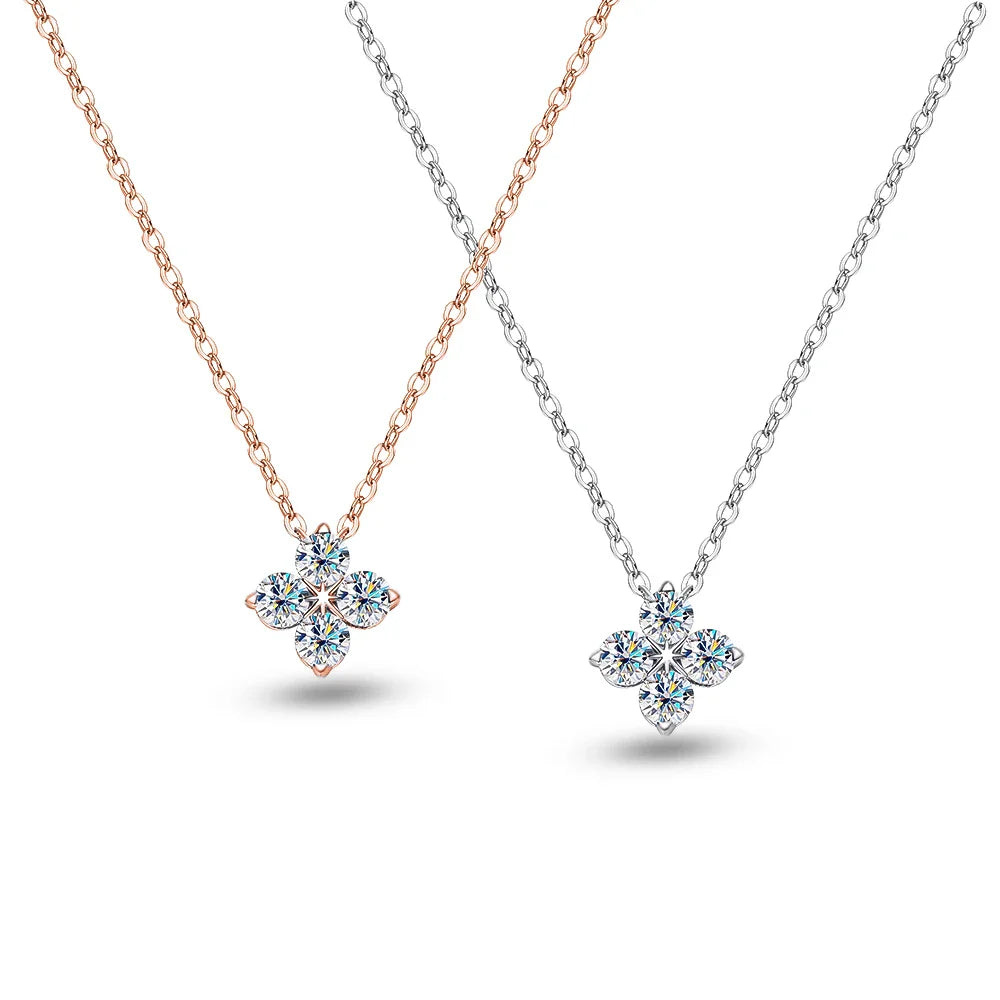 Lucky clove Moissanite Pendant Earrings S925 Sterling Silver Plated 18K Gold 0.4Cttw 4-Stone Diamond Necklace For Women Jewelry