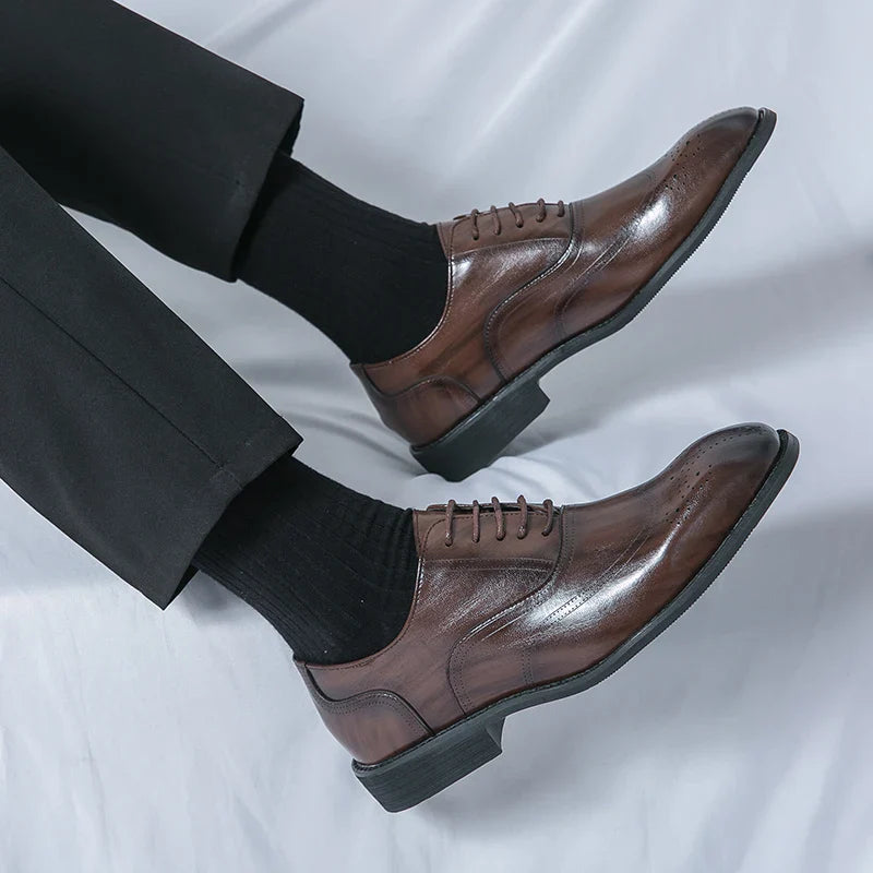 Luxury Men Dress Shoes Pointed Toe Leather Men's Oxfords  Shoes Classic Italy Brogue Shoes Fashion Lace-up Men's Shoes Size 46