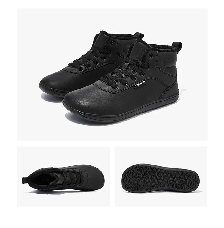 Unisex Winter Barefoot Shoes Womens Men Wide Toe Box Faux Fur Lined Ankle Sneakers Artificial Leather Lace Up Shoes