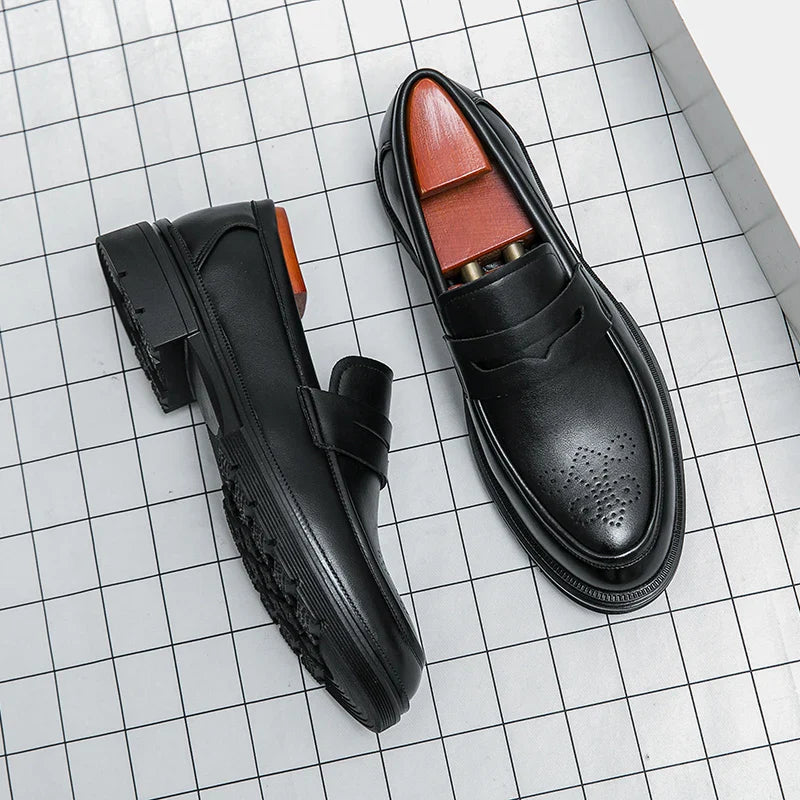 Spring Luxury Thick soled Casual Shoes Men's Black Penny loafers men Brown Business Office Dress Shoes for Mentênis masculino