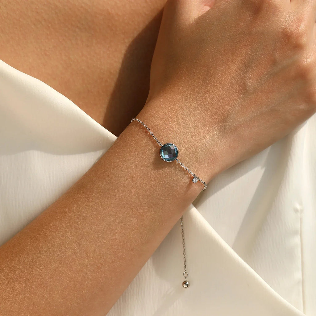 925 Sterling Silver Simple Round Blue Cubic Zirconia Bracelets Long-termism Daily Trendy Bracelets For Women Fine Jewelry