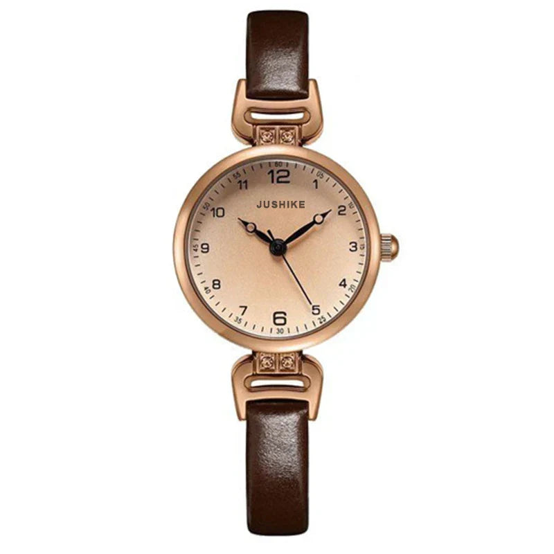 Simple Women's Watches Small Round Ladies Bracelet Watch PU Leather Thin Retro Quartz Wristwatch for Women Girls Gifts