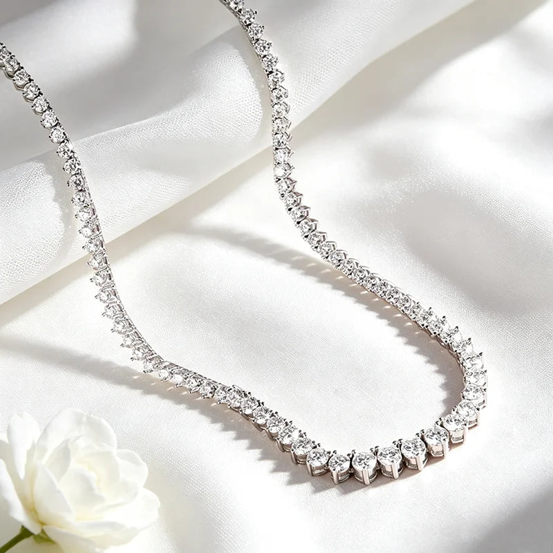 3 Claws Gradient Moissanite Tennis Necklace for Women Sparkling Full Diamond Luxury Jewelry Sterling Silver 925 Chain