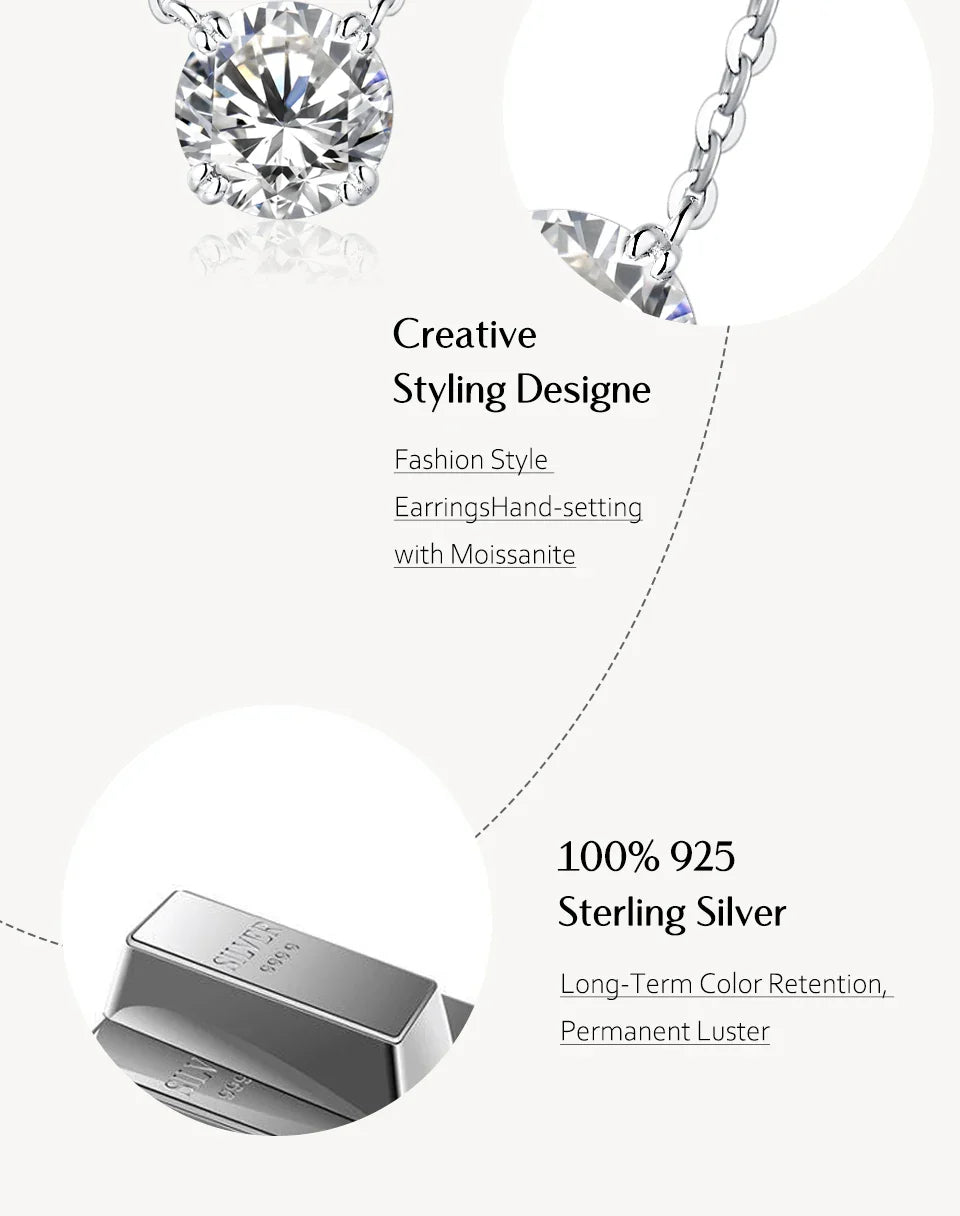 Necklace For Woman Pendant Moissanite Diamond 6.5mm 1CT 925 Silver Necklace For Women Chains Party Bridal Fine Jewelry
