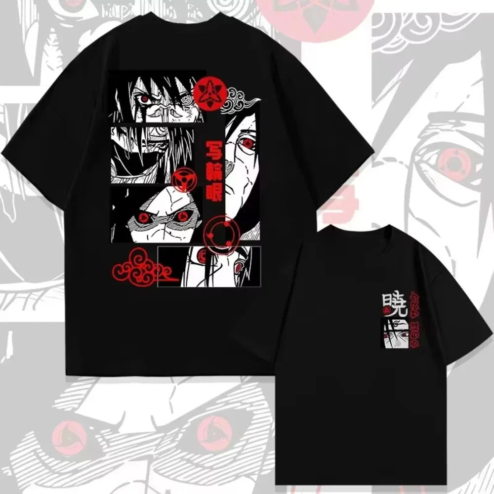 تيشيرت مينيسو أنمي مستوحى من Uchiha Sharingan للرجال بتصميم عصري وكاجوال يناسب أزياء الشارع لصيف 2025