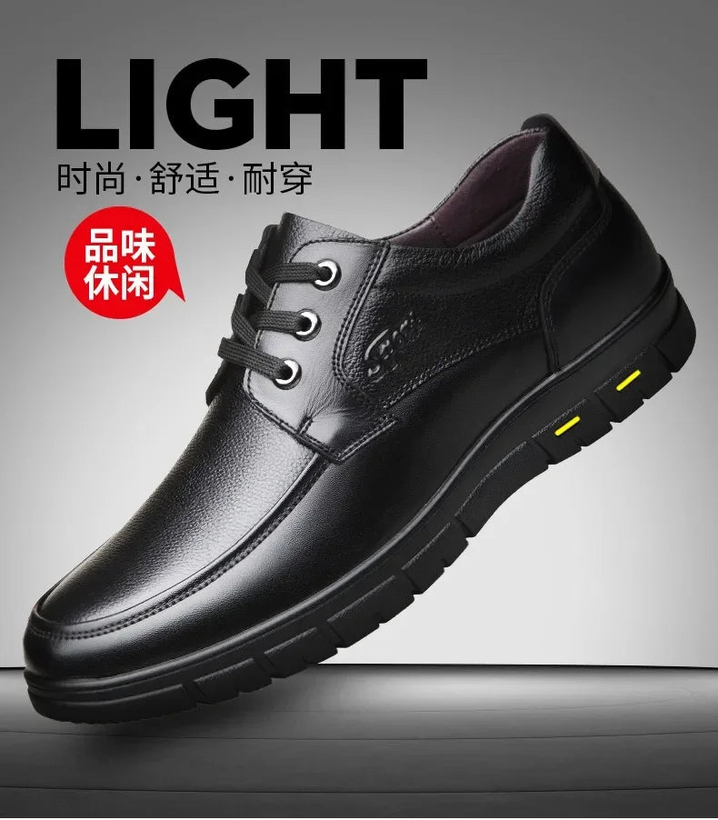 Men PU leather Casual Shoes Soft Sole Lace-up Luxury Brand Middle-aged Old Man Dad Lightweight Loafers Shoes  Zapatillas