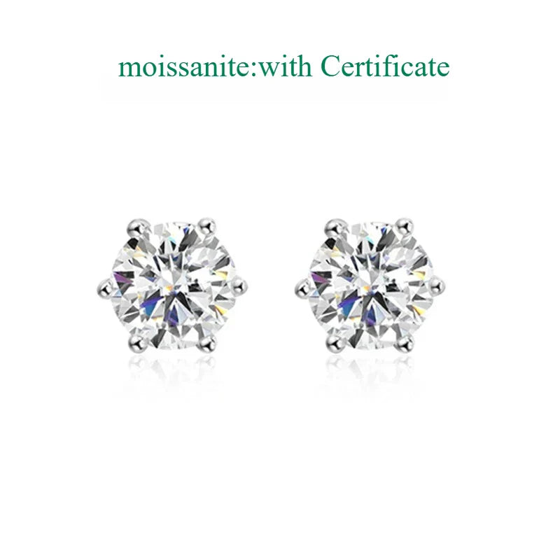 0.1-3CT Certified Moissanite Stud Earring for Women Classic Sparkling Lab Diamond Sterling Silver 925 Jewelry 6-Claws