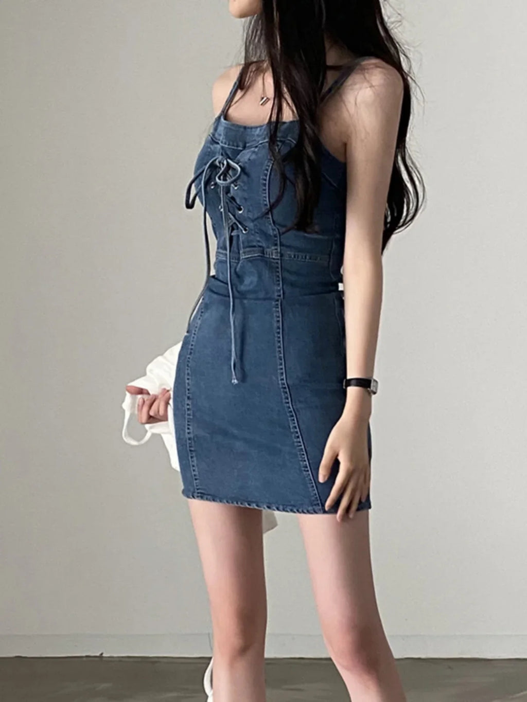 Summer Chic Design Off-oulder Denim Dr Women's Sexy Waist-Cinching Belted ort Skirt A-Line Cotton High Waist Korean Sle