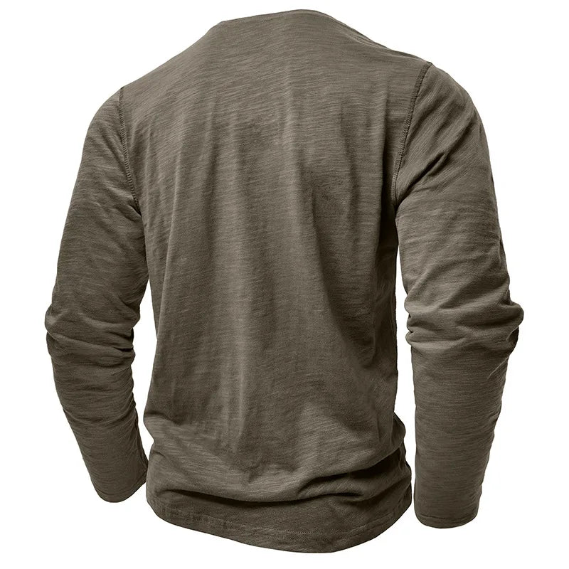 New Autumn Long Sleeve T-Shirt Mens Casual Solid Color Top Henley Neck Slim Versatile Work T-shirt Breathable Outdoor Thin Tee