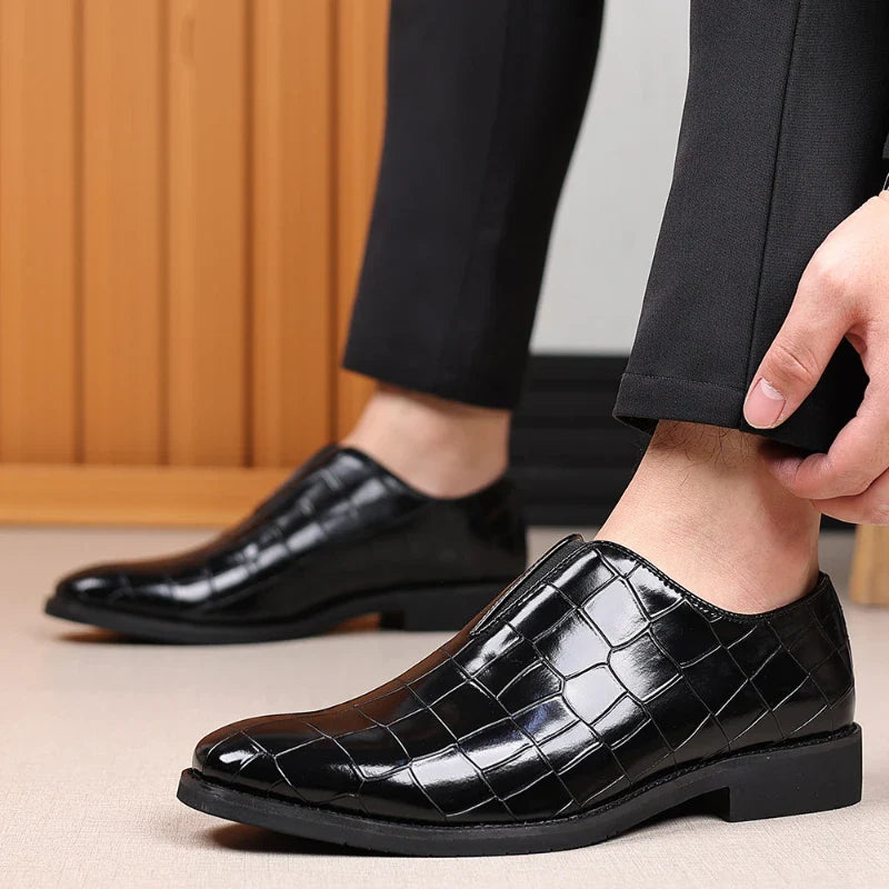 Mens Classic Temperament Brown Crocodile Embossed Leather Loafers Slip On Formal Dress Shoes For Business Office And Casual Wear