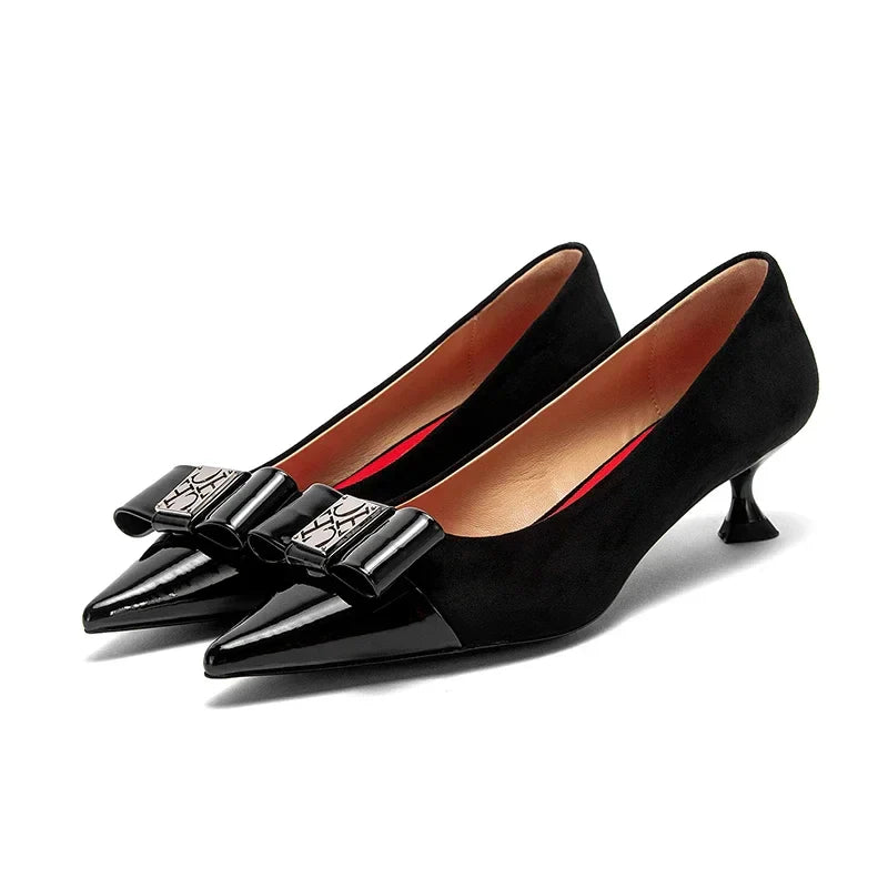 High-Heeled Shoes Elegant Fashion Female Commuting Low Heeled Shoes British Style Patchwork Design Lady Pointed Shoes
