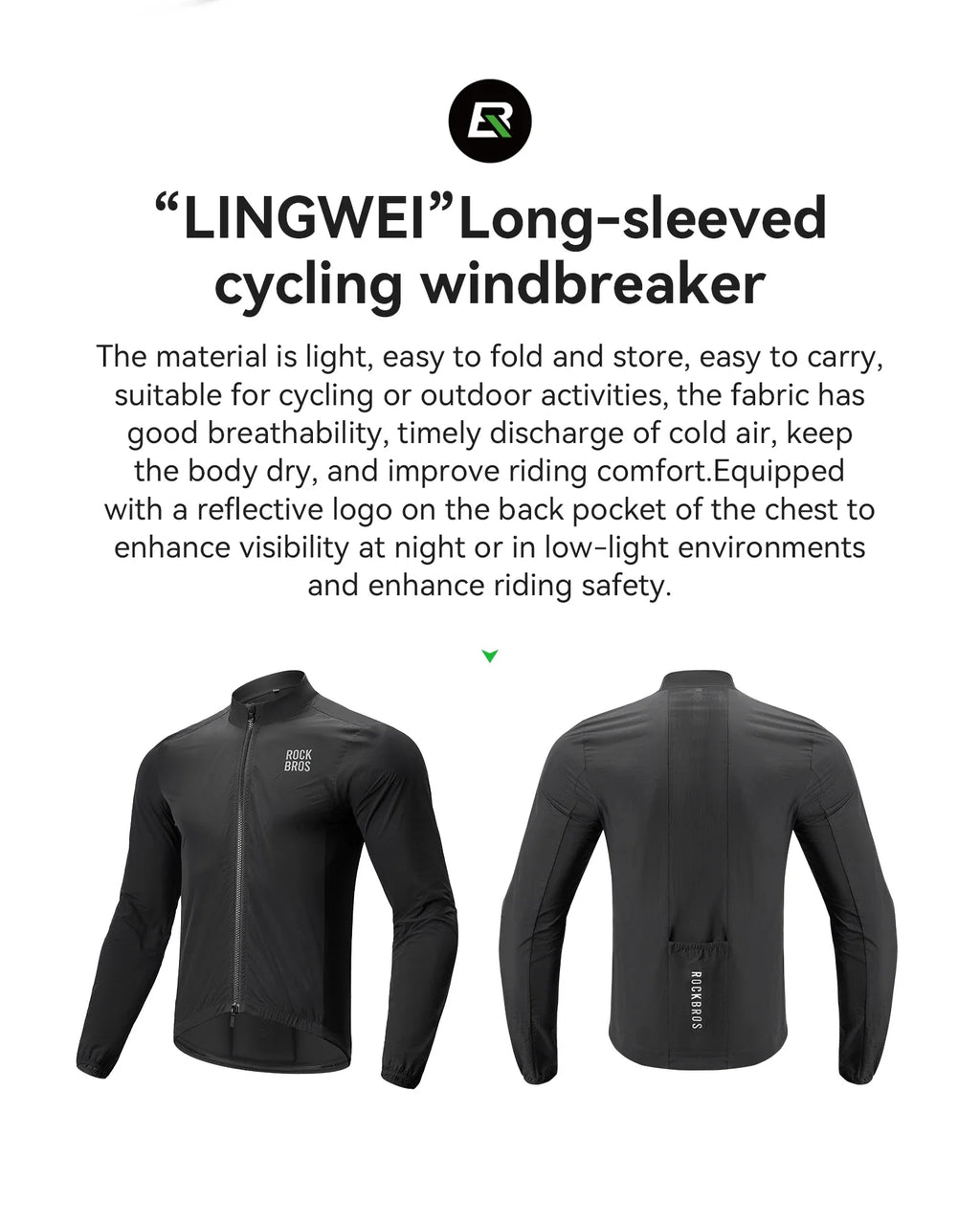 Cycling Jacket Lightweight Windproof Clothing Long-sleeved Bike Windbreaker Reflective Breathable Jacket EUR Size