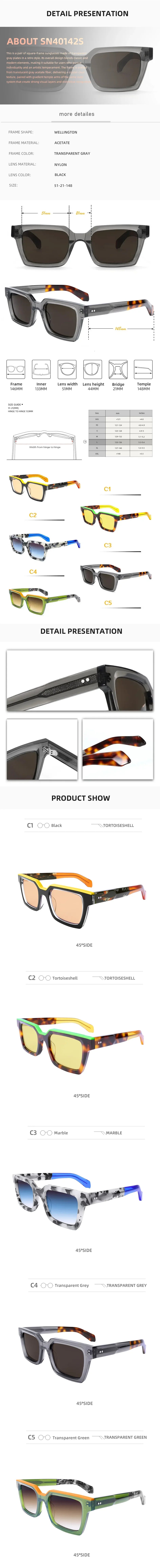VZONE Acetate Frame Glasses for Men Oversized Polarized Sunglasses Women Trendy Retro Wide Keyhole Bridge UV400 Protection
