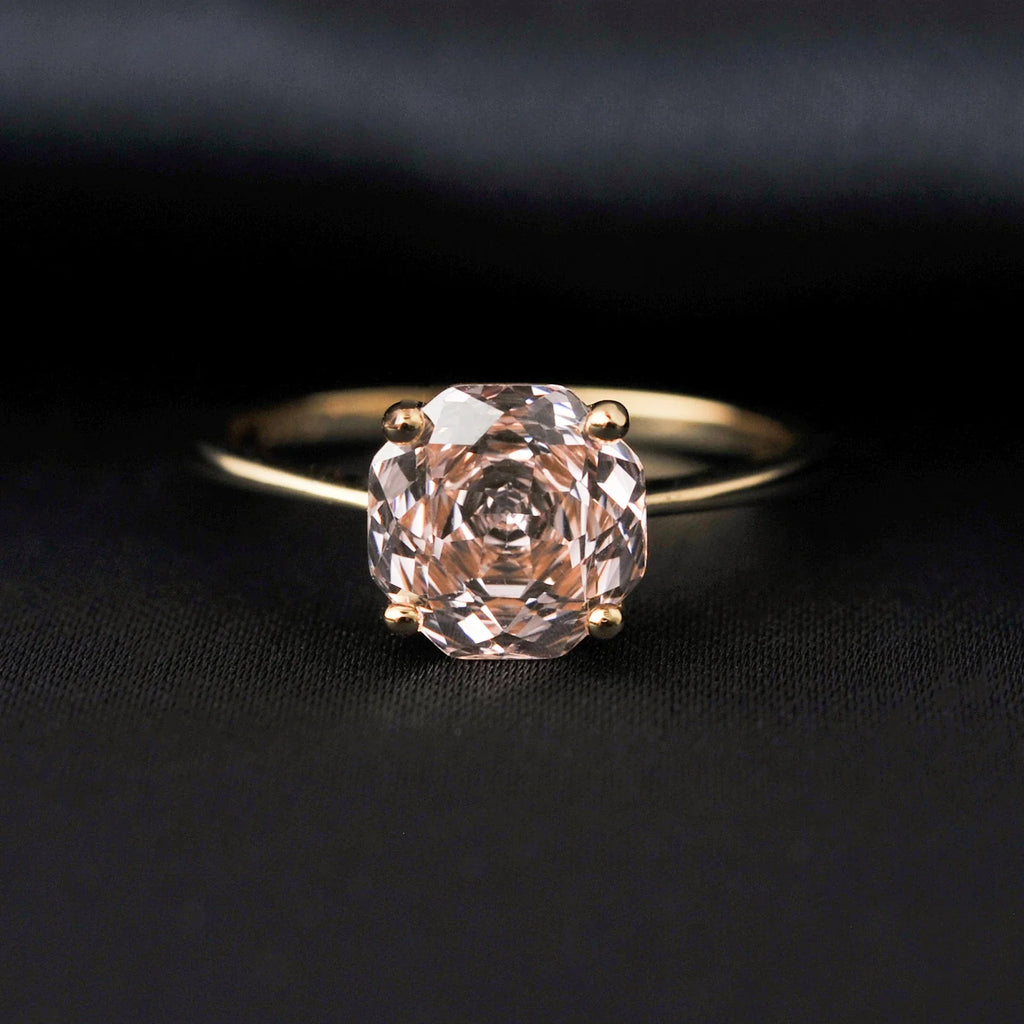 1.5ct 5A Octagon Rose Cut Cubic Zirconia Morganite Pink Solitaire Ring 18K Yellow Gold Plating 925 Sterling Silver
