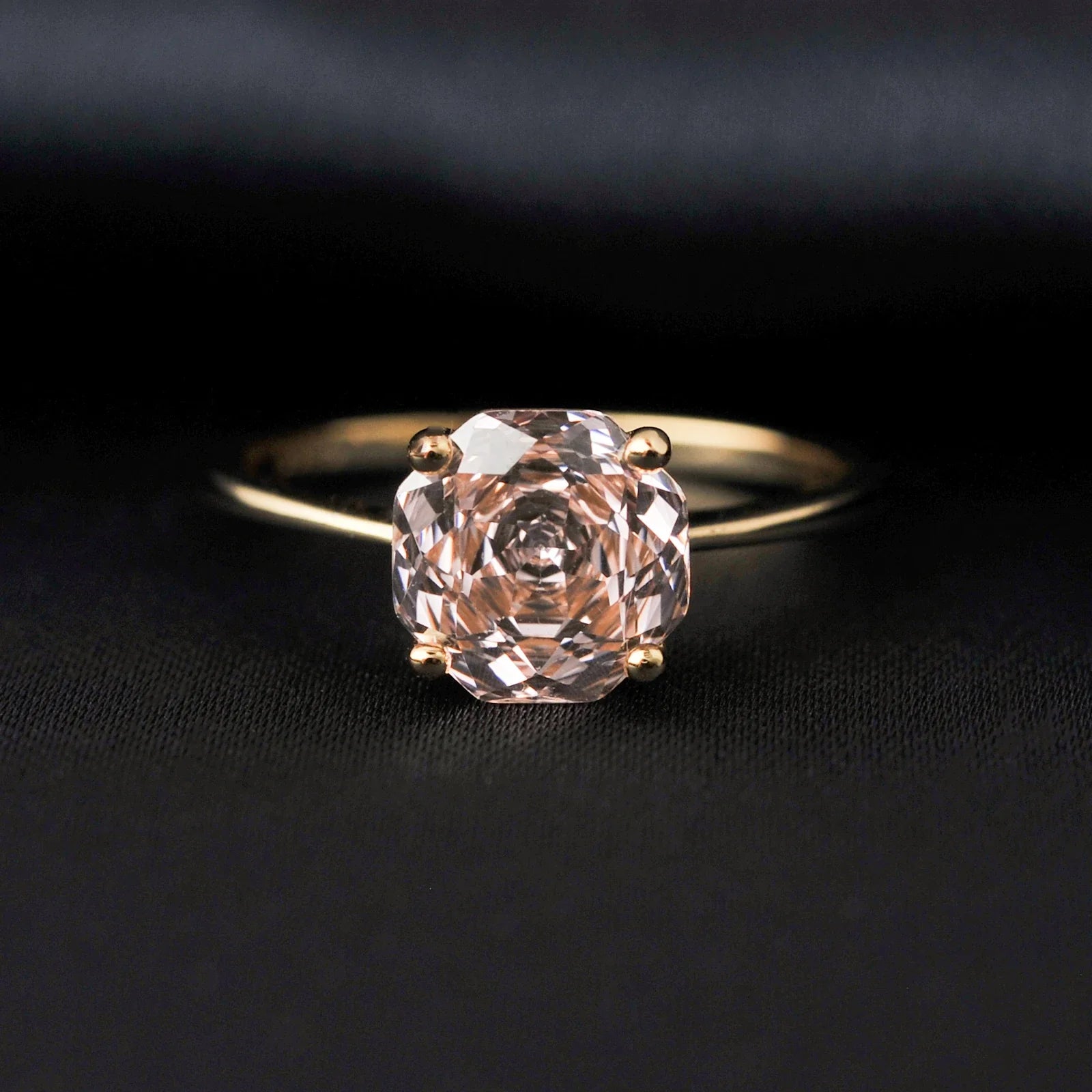 1.5ct 5A Octagon Rose Cut Cubic Zirconia Morganite Pink Solitaire Ring 18K Yellow Gold Plating 925 Sterling Silver