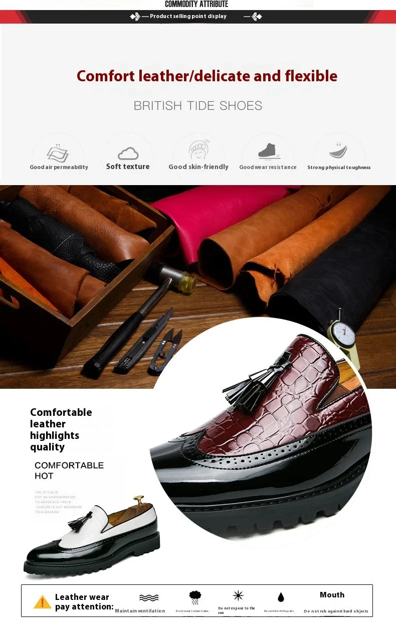 2026 new lazy man slip-on bean shoes men's business casual crocodile print 46 large size fringed leather shoes men