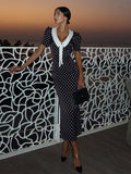Dot Patchwork Hip Wrap Short Sleeve V Neck Elegant Women Dresses Sheath Fashion Sexy Club Bodycon Female Vestidos Robes