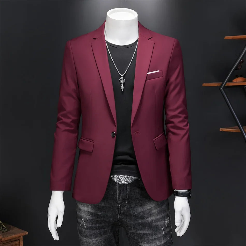 Plus Size 6XL-M Fashion Mens Solid Color Suit Jacket High Quality Business Slim Fit Casual Blazers Formal Social Wedding Tuxedo
