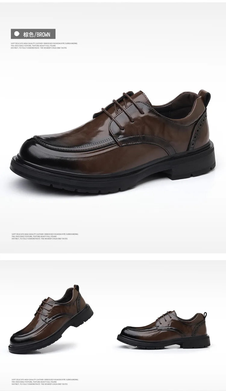 Spring Autumn Business Leather Shoes for Men Solid Color Lace Designer Big Head Dress Shoes Male Fashion Platform Casual Shoe