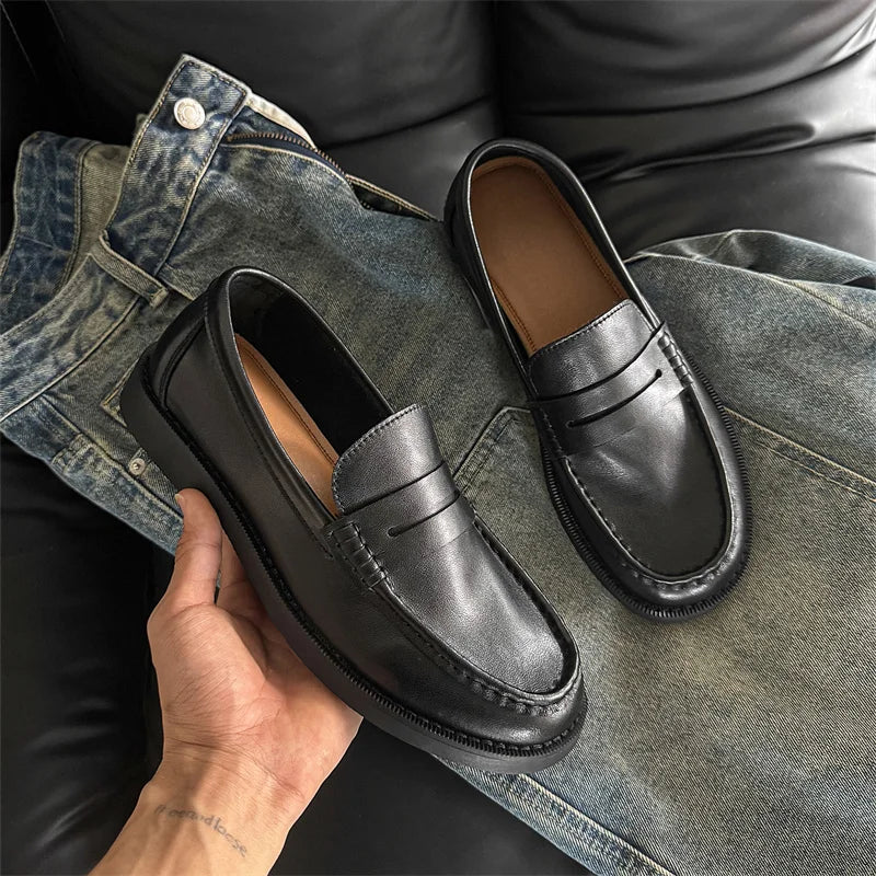 Handmade Mens Leather Loafers Non Slip Slip on Walking Flats Breathable Outdoor Casual Shoes for Man Work Office Driving Shoes