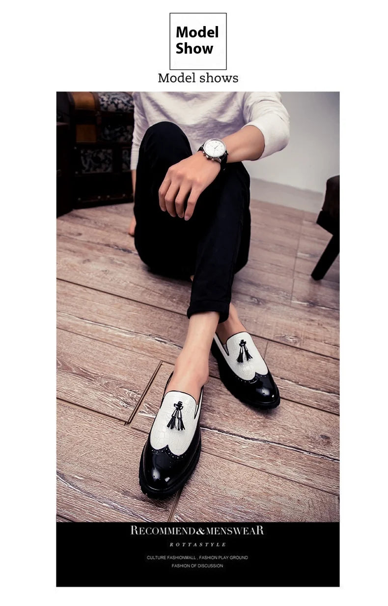 2026 new lazy man slip-on bean shoes men's business casual crocodile print 46 large size fringed leather shoes men